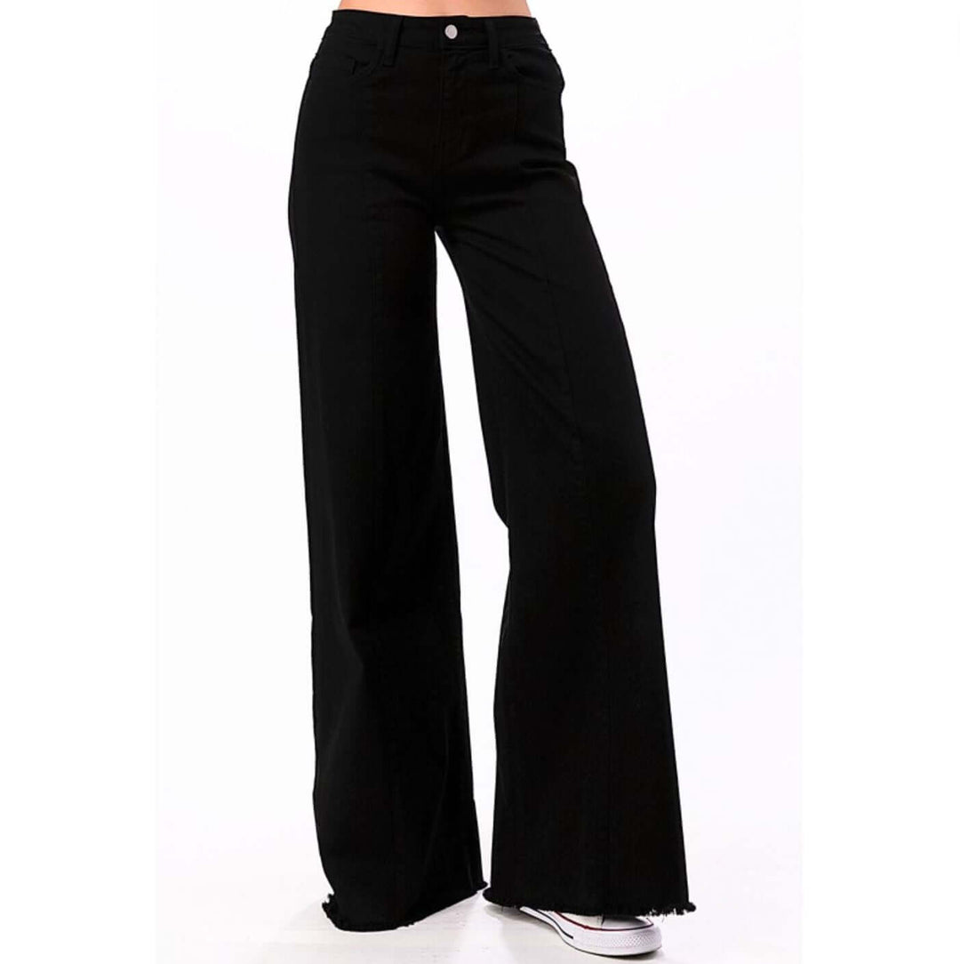 Black O2 Denim 505 High Waist Flare Jeans | Style PW505 | Women's fashion clothing made in the USA | Classy Cozy Cool American Boutique