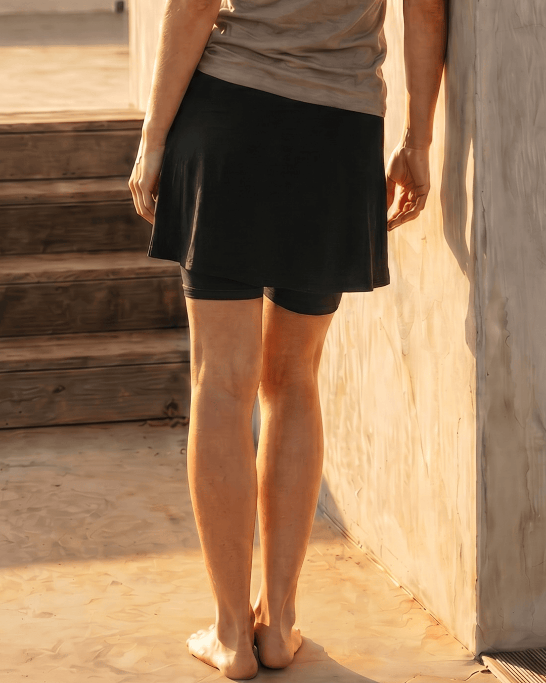 Scottsdale Skort — a high-waist skort with built-in biker shorts, hidden pocket, and 95% organic cotton. Grown, milled &amp; sewn in the USA.  Made by Jenny J USA