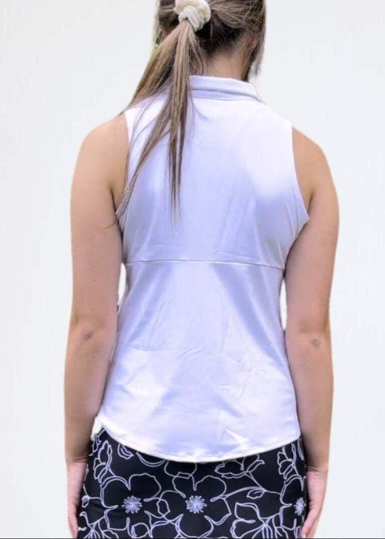 Proudly Made in USA Ladies Pebble Beach Sleeveless Top in White | Perfect for Golf, Tennis, Pickleball or Every Day Wear | Classy Cozy Cool Women&