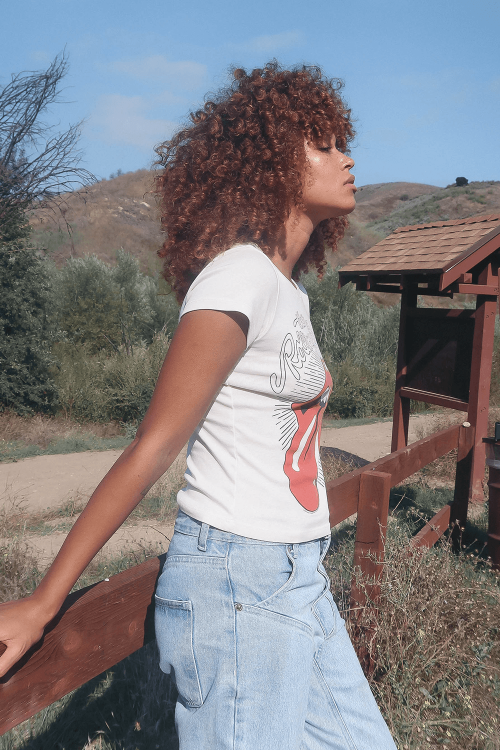 Rolling Stones Ruby Tuesday Baby Tee by People of Leisure — 100% organic cotton rib, vintage shrunken fit, in White. Made in LA. Sizes XS–XL