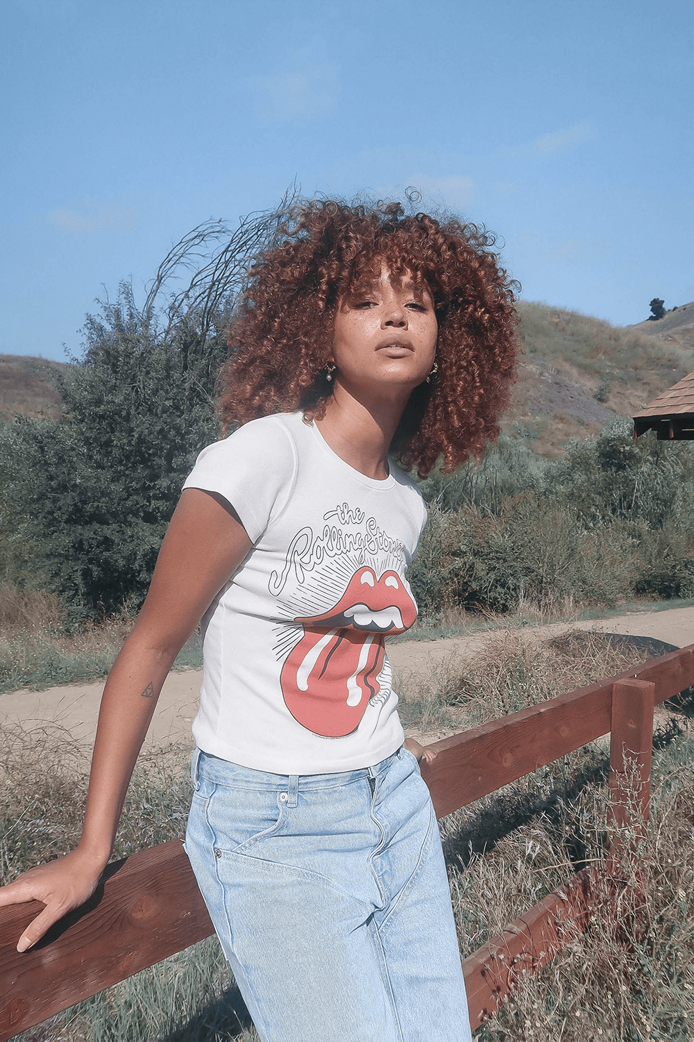 Rolling Stones Ruby Tuesday Baby Tee by People of Leisure — 100% organic cotton rib, vintage shrunken fit, in White. Made in LA. Sizes XS–XL