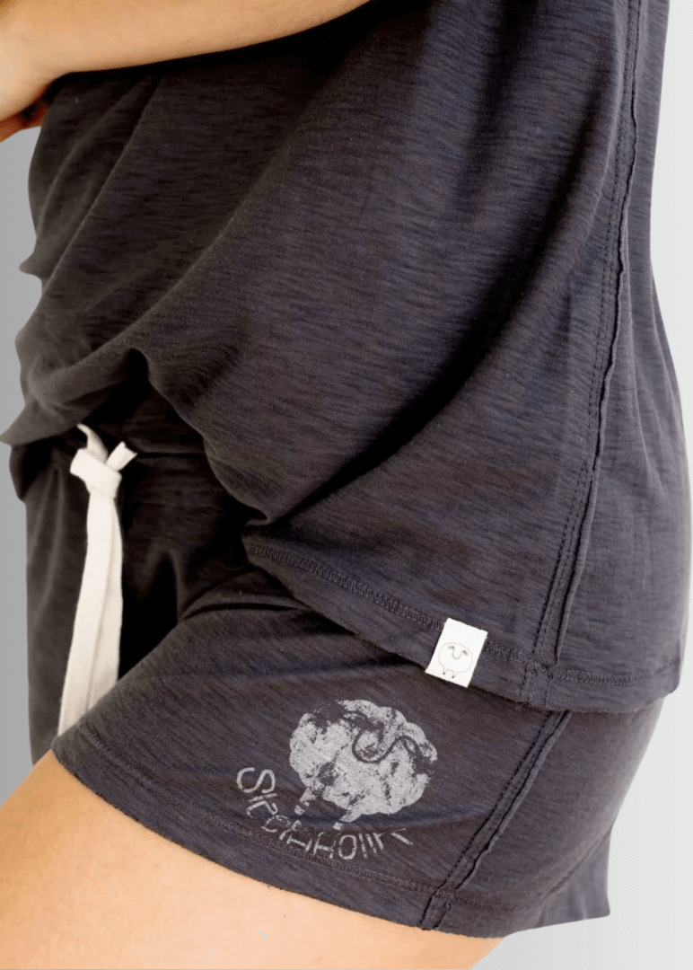Sleepaholik Ladies Gypsy Gina Shabby Loungewear Shorts in Dark Asphalt Grey | Made in USA with Vintage Washed Cotton also Made in the USA. Classy Cozy Cool Women&