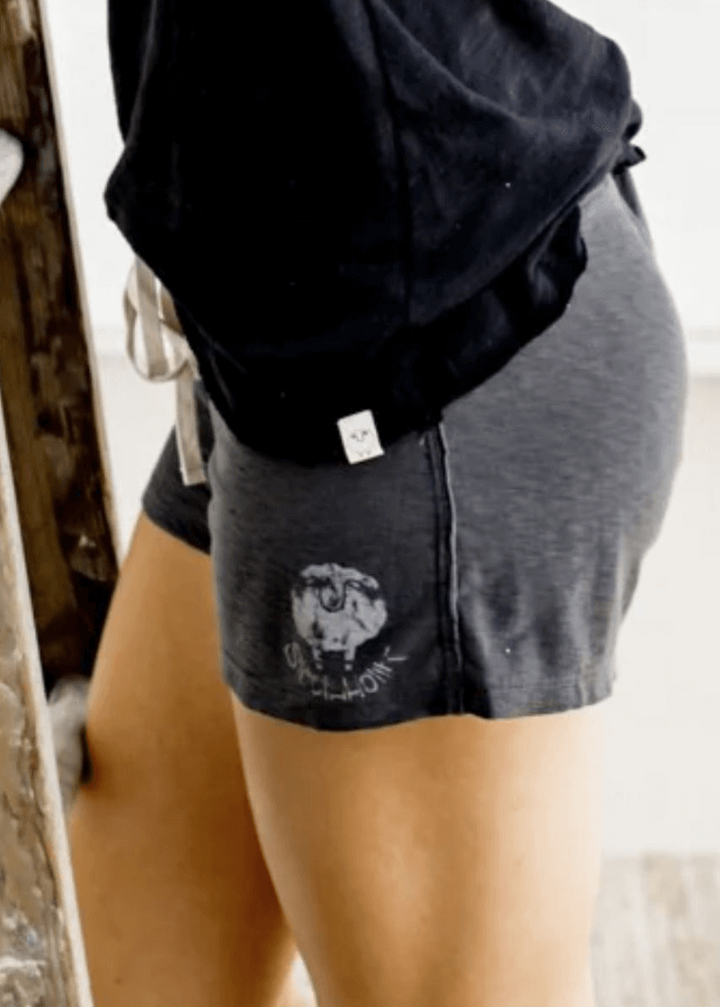 Sleepaholik Ladies Gypsy Gina Shabby Loungewear Shorts in Dark Asphalt Grey | Made in USA with Vintage Washed Cotton also Made in the USA. Classy Cozy Cool Women&