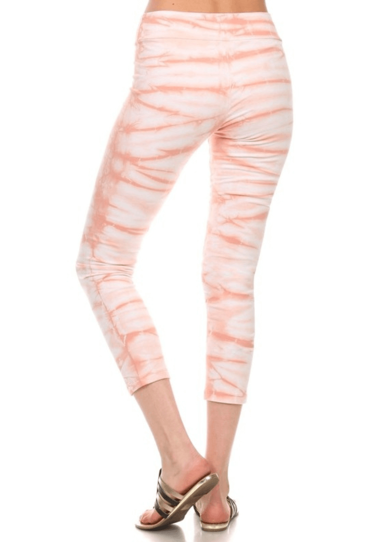 Apricot Tie Dye Capri Leggings | Style# C30461 | Made in USA with USA Made Fabric | Classy Cozy Cool American Boutique