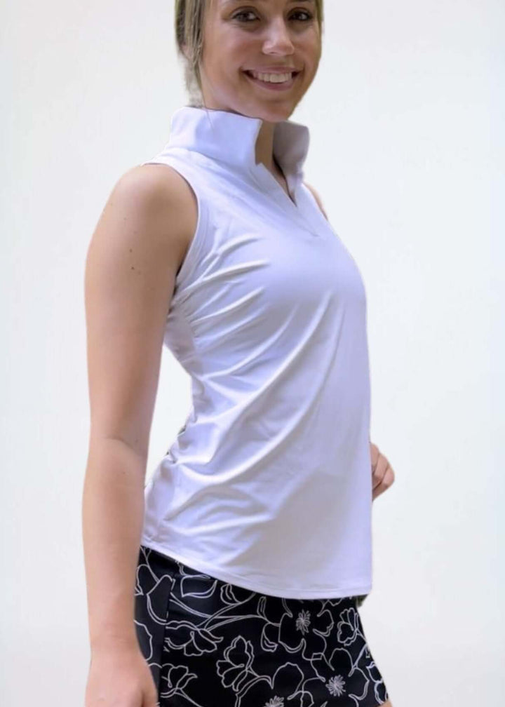 Proudly Made in USA Ladies Pebble Beach Sleeveless Top in White | Perfect for Golf, Tennis, Pickleball or Every Day Wear | Classy Cozy Cool Women&