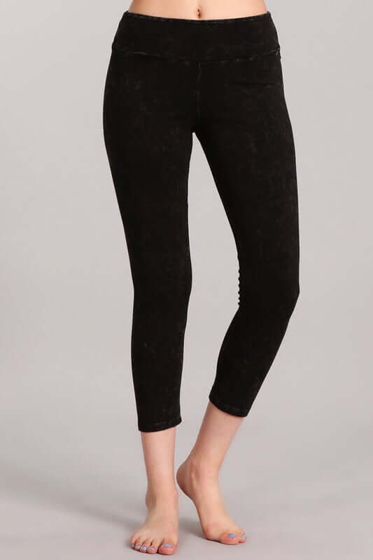 Chatoyant Mineral Washed Capri Leggings with Wide Waist Band | Style