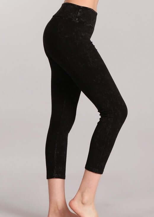 Chatoyant Mineral Washed Capri Leggings with Wide Waist Band | Style