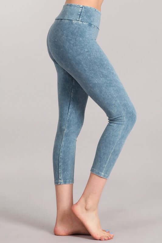 Chatoyant Mineral Washed Capri Leggings with Wide Waist Band | Style