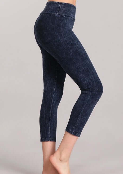 Chatoyant Mineral Washed Capri Leggings with Wide Waist Band | Style