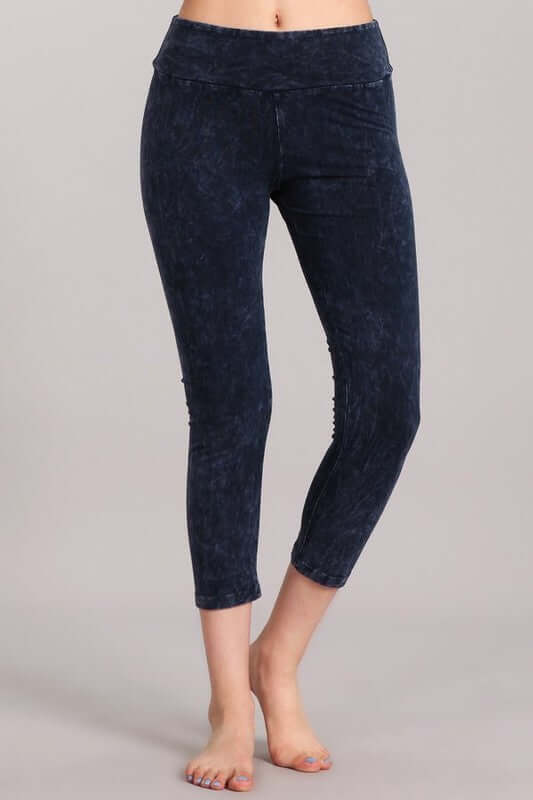 Chatoyant Mineral Washed Capri Leggings with Wide Waist Band | Style