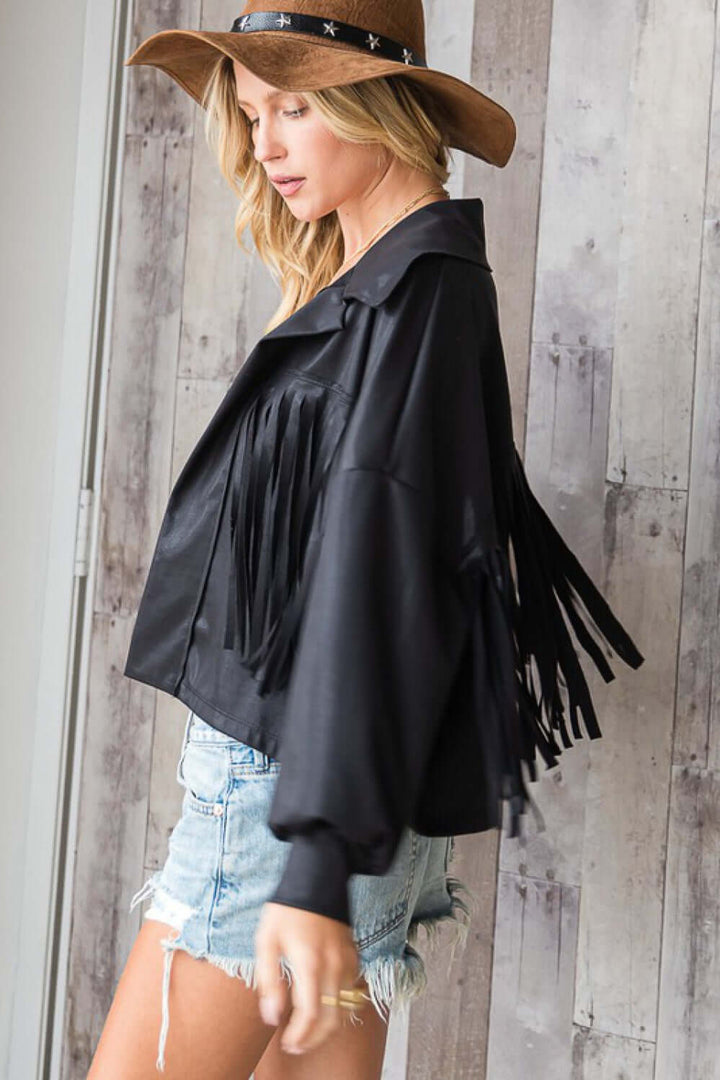 Bucketlist Brand Clothing | Brand: Bucket List | Fringe Detail Black Open Front Cropped Jacket Style 