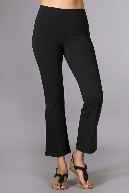 Chatoyant Plus Size Black Capri Stretch Pants with Slight Bell Flare &amp; Back Pockets | Style