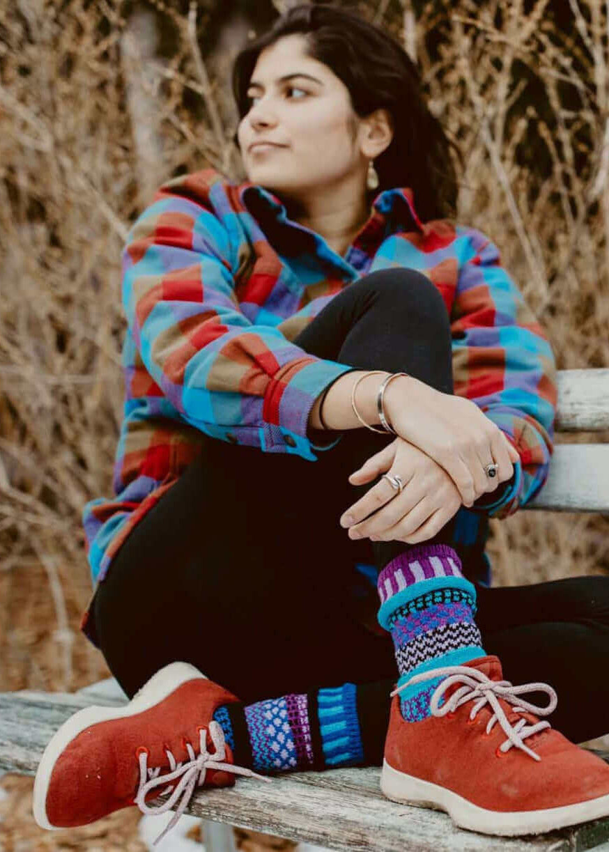 Solmate RASPBERRY Knitted Crew Socks Proudly Made USA | These socks are delightfully mismatched &amp; so very comfortable.  Classy Cozy Cool Women&