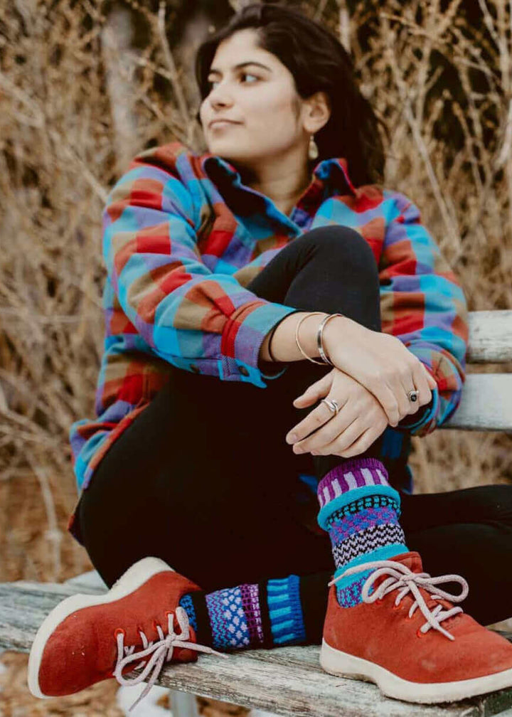 Solmate RASPBERRY Knitted Crew Socks Proudly Made USA | These socks are delightfully mismatched &amp; so very comfortable.  Classy Cozy Cool Women&