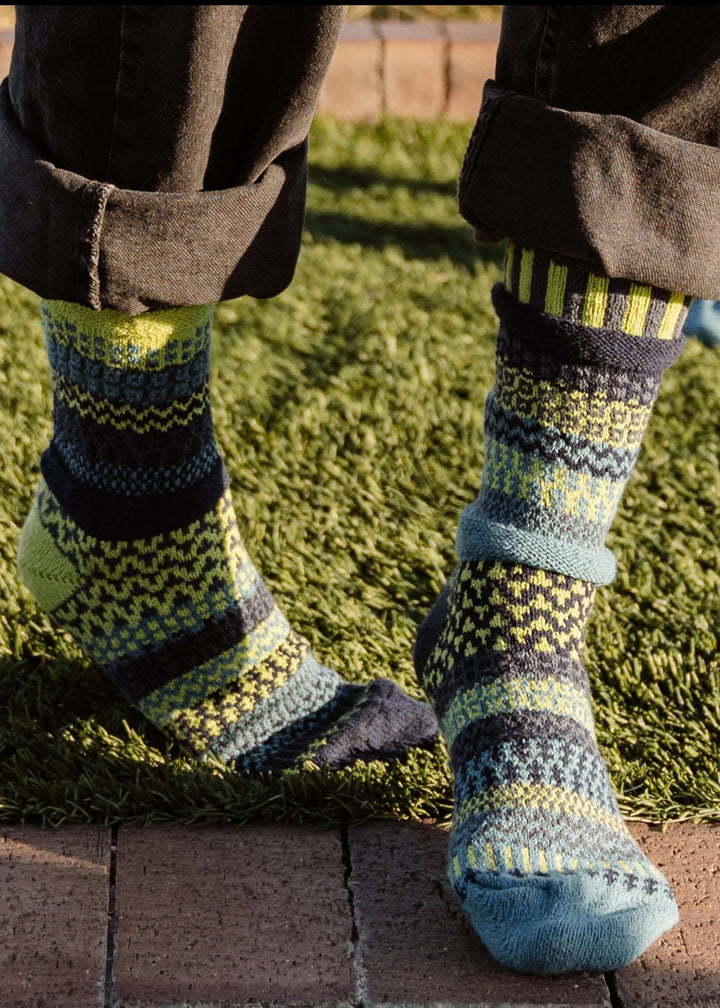 Solmate Socks LEMONGRASS Knitted Crew Socks Proudly Made USA | These socks are delightfully mismatched &amp; so very comfortable. American Made Clothing