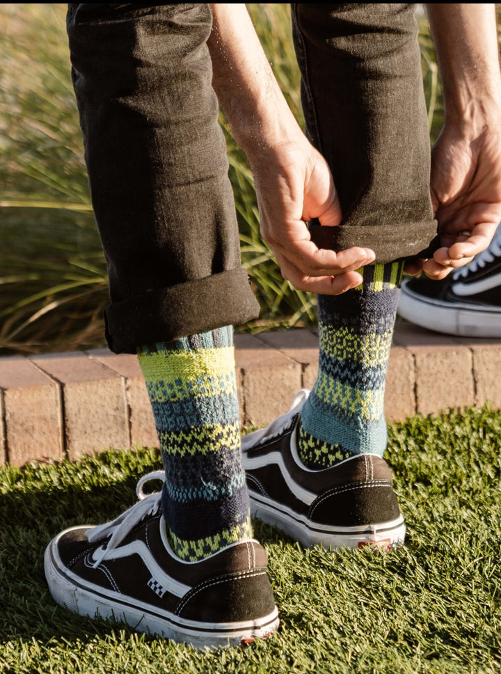 Solmate Socks LEMONGRASS Knitted Crew Socks Proudly Made USA | These socks are delightfully mismatched &amp; so very comfortable. American Made Clothing