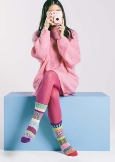 Solmate Socks DAHLIA Knitted Crew Socks Proudly Made USA | These socks are delightfully mismatched &amp; so very comfortable. American Made Clothing