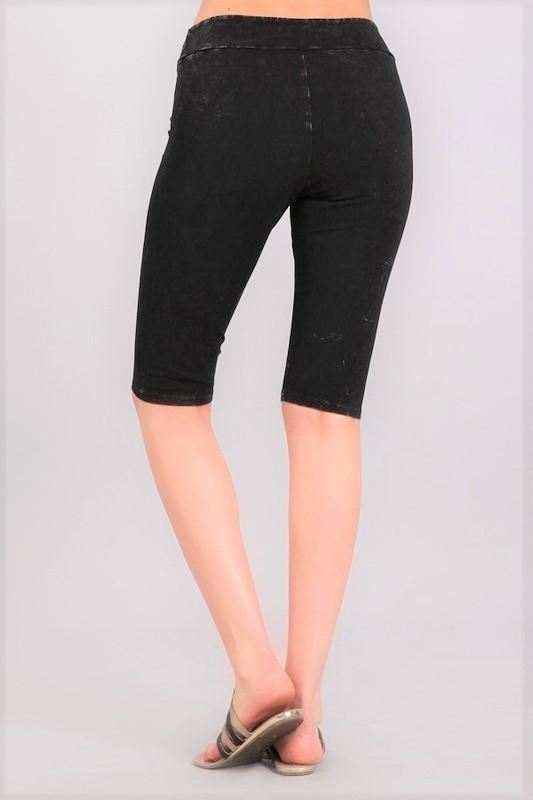 Ladies Mineral Washed Black Knee Length Biker Shorts | Chatoyant Style