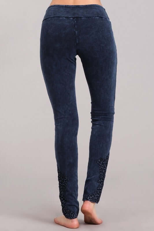 Chatoyant Mineral Washed Jeggings with Crochet Ankle Detail Hem Style
