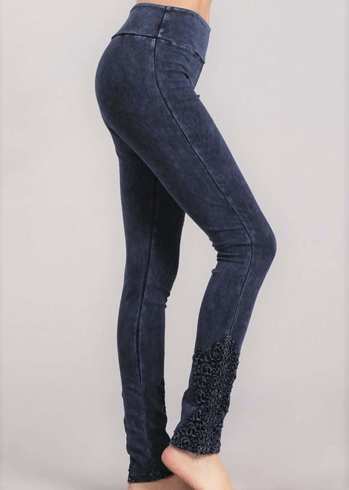 Made with USA Cotton | Chatoyant Mineral Washed Jeggings with Crochet Ankle Detail Hem Style
