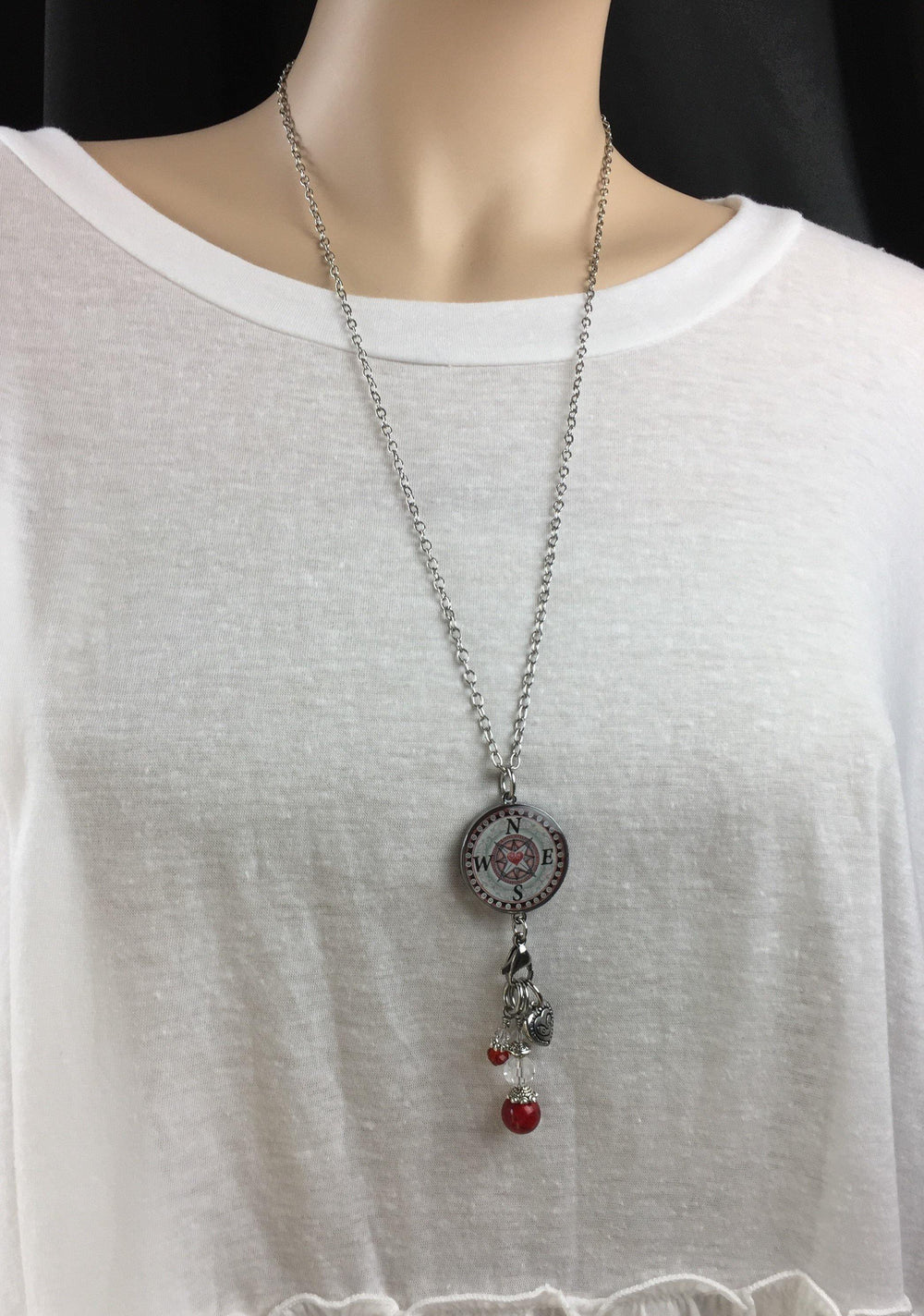 Brand: Spirit LaLa - Red Crystal Reversible Dangle Compass Inspirational Necklace -  BoHo, Compass, Gift Idea, Inspirational quote, Jewelry, jewelry made in USA, Made in America, made in usa, Made Local, Necklace, Pendant, Statement Necklace, Women - Classy Cozy Cool Boutique