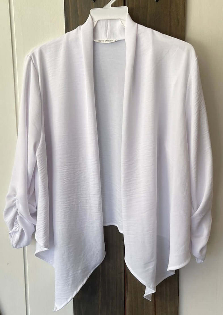 USA Made Ladies White Open Front Light Weight Cardigan | Classy Cozy Cool Women&